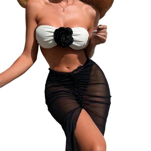 XINGLIDA Bandeau Badeanzug 3-teilig Badebekleidung Weiblicher 3D Badeanzug Sexy Trägerloser Badeanzug Vertuschung von XINGLIDA