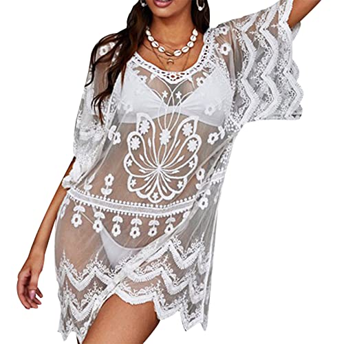 XINGLIDA Flowy Badeanzug Up Spitze Strandkleid Badeanzug Up Bikinis Up Durchsichtiger V Ausschnitt Kaftan Für Frauen Und Mädchen von XINGLIDA