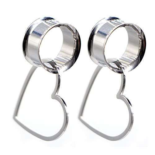 XINHE 1 Paar 6-25mm Piercing Ohr Tunnel Set Edelstahl Superdünn Herzförmig Double Flared Tunnel Plug Punk Unisex,Silber,8mm(0g) von XINHE