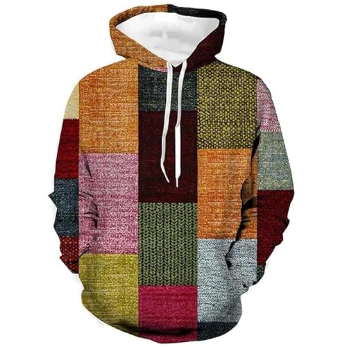 XINRUYI 3D-bedruckter Patchwork-Stoff-Kapuzenpullover für Jungen und Mädchen, lässig, bunt, langärmelig, Street-Sweatshirt von XINRUYI