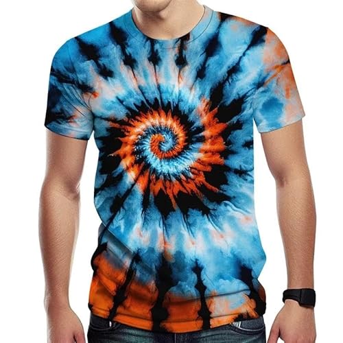 XINRUYI Abstraktes Krawattenmuster 3D-Druck buntes T-Shirt Herren Damen Rundhalsausschnitt Kurzarm Tops von XINRUYI