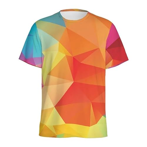 XINRUYI Buntes Polygonales abstraktes geometrisches Muster 3D Bedruckt T-Shirt Männer Frauen Rundhalsausschnitt Kurzarm von XINRUYI