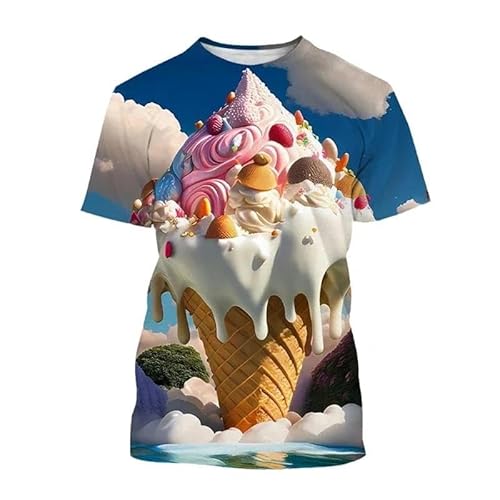 XINRUYI Cartoon 3D-Druck Eiscreme T-Shirt Jungen und Mädchen Sommer Straße lässig Rundhalsausschnitt Kurze Ärmel von XINRUYI