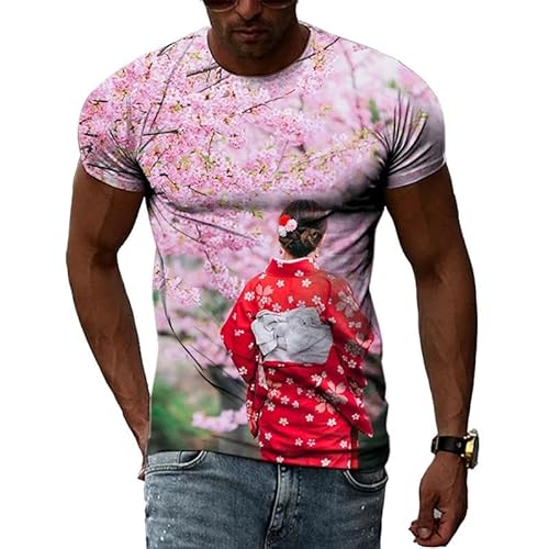 XINRUYI Romantic Cherry Blossom Story 3D schön bedrucktes T-Shirt Jungen Mädchen Rundhalsausschnitt Kurzarm Kleidung von XINRUYI