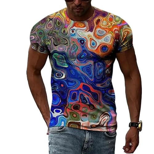 XINRUYI Sommer Abstraktes Farbmuster 3D-Druck T-Shirt lässig Hip Hop Jungen und Mädchen Rundhalsausschnitt Kurzarm von XINRUYI