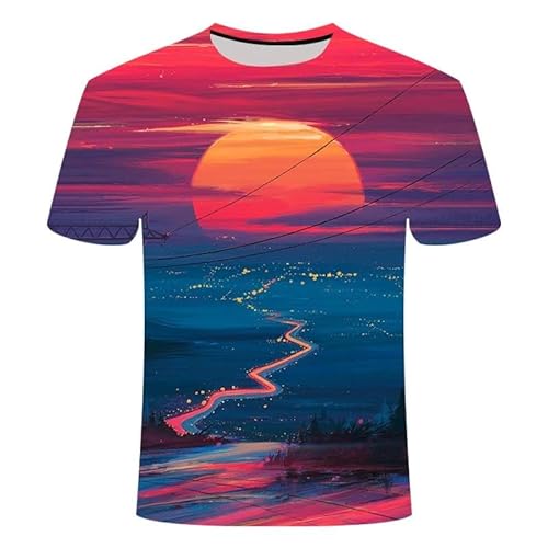 XINRUYI Sommer Sonnenuntergang Landschaft Muster T-Shirt Jungen Mädchen lässig gut aussehend 3D Bedruckt Kurze Ärmel von XINRUYI