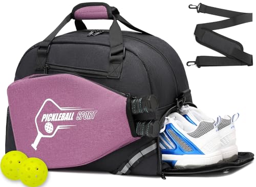 XINTREY Pickleball-Tasche für Herren/Damen, große Schultertasche, Sporttasche, mit Pickleball-Schläger-/Paddelhalter, Schuhfach, Nassfach (grau + lila) von XINTREY