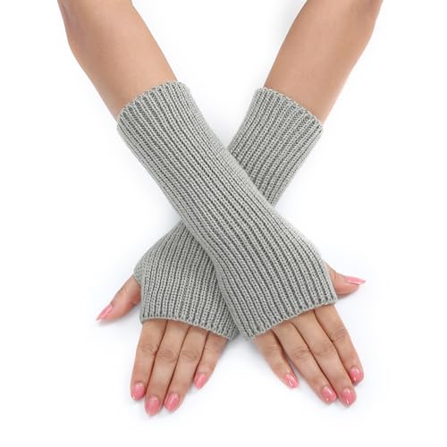 XINgjyxzk Warme Winterhandschuhe, dehnbare Fäustlinge, Erwachsene, gestrickt, verlängert, Halbfinger-Handschuhe, Strickhandschuhe für kaltes Wetter, Radfahren von XINgjyxzk