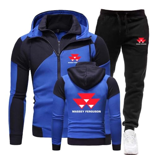 XIREM1FRA Herren Jogginganzug Massey-Ferguson Trainingsanzug Freizeitanzug Reißverschluss Sweatjacke Und Jogginghose Sportanzug Streetwear,2XL,Blue von XIREM1FRA