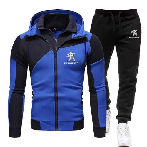 XIREM1FRA Herren Trainingsanzug Set P-Eugeot Kapuzenjacke Und Sporthose, Streetwear Style Jogginganzug Sportanzug Reißverschluss Freizeitanzug,L,Blue von XIREM1FRA