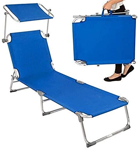 XIUKANGNB Strand-Sonnenliege, zusammenklappbarer Liegestuhl, Outdoor-Camping-Lounge-Stuhl, dreifach faltbares Bett, Sonnenliege, Liegestuhl (Farbe: Blau) Safehappy von XIUKANGNB