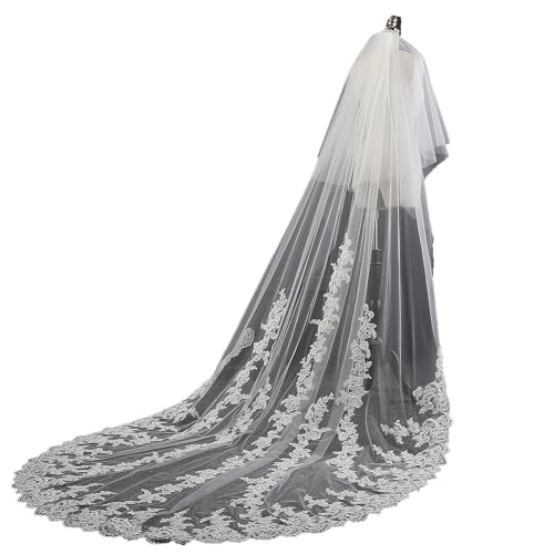 XIUWOUG Hochzeit Braut Schleier Lange Blume Spitze Applikation Rand Trailing Double Layer Tier Eleganter weicher Tüll-Bodenschleier Kathedrale mit Kammzubehör 137,8 Zoll,Weiß,3.5 * 1.8M XIUWOUG Hochzeit Braut Schleier Lange Blume Spitze Applikation Rand Trailing Double Layer Tier Eleganter weicher Tüll-Bodenschleier Kathedrale mit Kammzubehör 137,8 Zoll,Weiß,3.5 * 1.8M von XIUWOUG