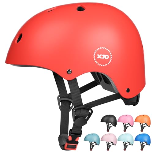 XJD Fahrradhelm Kinder Jugend Kinderhelm Einstellbare Skateboard Helm Skaterhelm für Fahrrad Skateboard Scooter Roller Kinderfahrradhelm für 3-13 Alt Mädchen und Jungen (S: 51-54 cm, Rot) von XJD