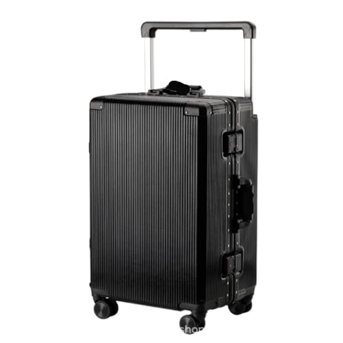 XJGQQ Reisekoffer Gepäck, Aluminiumrahmen, 20-Zoll-Boarding-Koffer, Universalrad, Breiter Trolley-Koffer, 24-Zoll-Passwortbox Modisches Gepäck(Black,22in) von XJGQQ