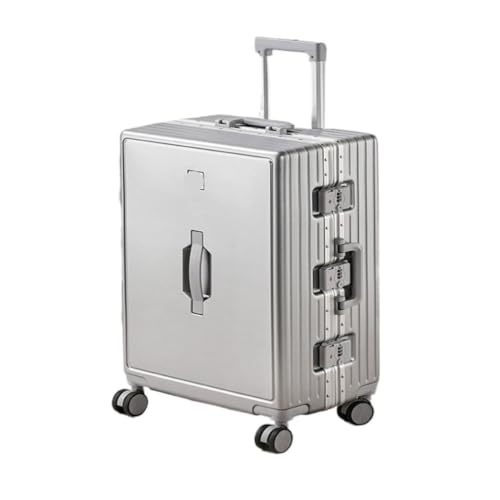 XJGQQ Reisekoffer Gepäck-Aluminiumrahmen-Trolley-Koffer, Leichter Universal-Rad-Passwort-Koffer for Männer Und Frauen Modisches Gepäck(Silver,24in) von XJGQQ