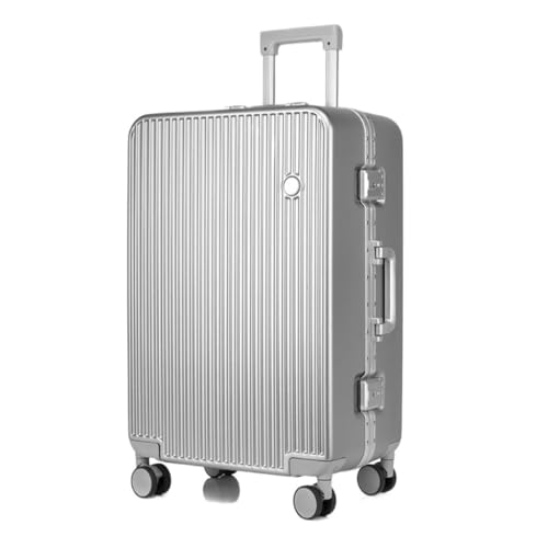 XJGQQ Reisekoffer Hartschalen-Gepäckkoffer mit Aluminiumrahmen, 20-Zoll-Boarding-Koffer, Lang- und Kurzstreckengepäck-Trolley Modisches Gepäck(Silver,26in) von XJGQQ