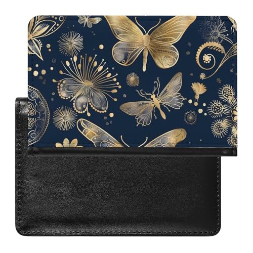 XJLAPWS Reisepasshülle Etui Gold Schmetterlinge Libellen Muster Pu Leder Reisepasshülle Mit Kartenschlitz von XJLAPWS