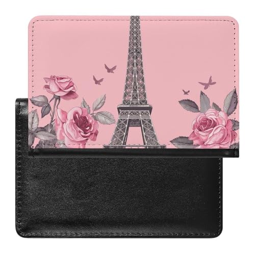 XJLAPWS Reisepasshülle Etui Pariser Eiffelturm Rose Blume Rosa Pu Leder Reisepasshülle Mit Kartenschlitz von XJLAPWS