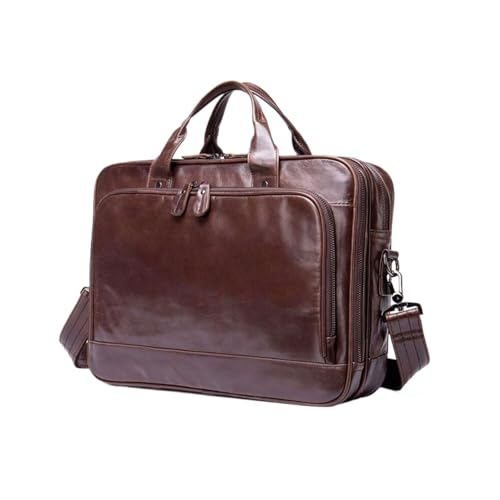 XJPXFQ 15 Zoll Herren Retro Handtaschen Laptop Taschen Aktentaschen Totes Schultertaschen Echtes Leder Messenger Bags von XJPXFQ