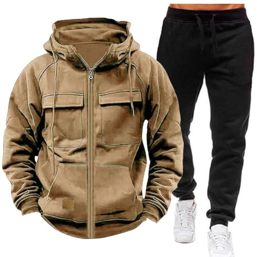 XJPXFQ Herren Jogging Anzug Trainingsanzug Sportanzug Fitness Sporthose Hose Hoodie Mit Reißverschluss Lässiges 2-Teiliger Streetwear von XJPXFQ