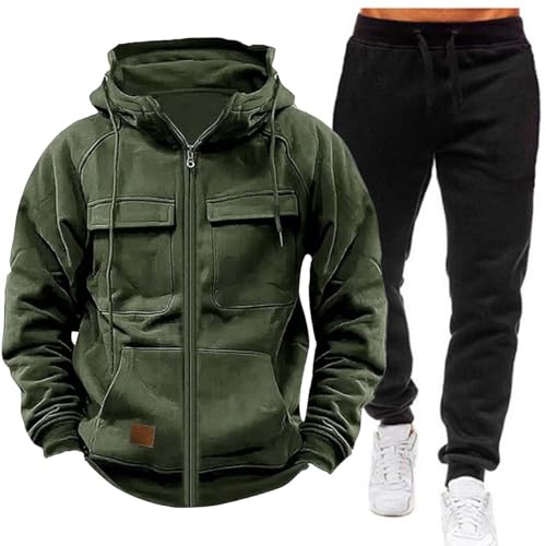 XJPXFQ Herren Jogging Anzug Trainingsanzug Sportanzug Fitness Sporthose Hose Hoodie Mit Reißverschluss Lässiges 2-Teiliger Streetwear von XJPXFQ