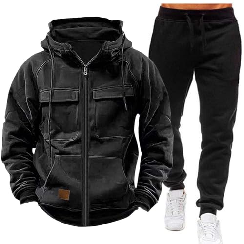 XJPXFQ Herren Jogging Anzug Trainingsanzug Sportanzug Fitness Sporthose Hose Hoodie Mit Reißverschluss Lässiges 2-Teiliger Streetwear von XJPXFQ