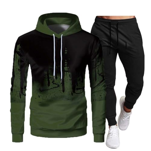 XJPXFQ Jogginganzug Herren Set 2 Teiler Trainingsanzug Freizeitanzug Kapuzenpullover Set, Mode Langarm Kapuzenjacke Und Sporthose Sportanzug von XJPXFQ