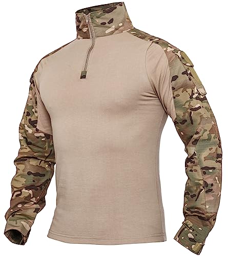 XKTTAC Combat Shirt mit 2-4 Taschen Herren Militär Ausrüstung Security Kleidung Outdoor Polizei Hemd Bundeswehr Pullover Paintball Airsoft Multicam Flecktarn Tactical(B-cp/2 Taschen,3XL) von XKTTAC