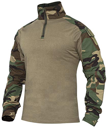 XKTTAC Combat Shirt mit 2-4 Taschen Herren Militär Ausrüstung Security Kleidung Outdoor Polizei Hemd Bundeswehr Pullover Paintball Airsoft Multicam Flecktarn Tactical（b-Woodland/2 Taschen,XL） von XKTTAC