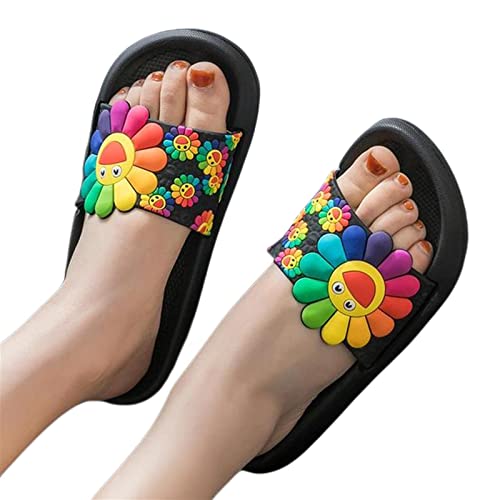 XKUN Badelatschen Damen Sommer Süße Blumen Sonnenblumen Nicht rutschfeste Soft Allein Im Freien Pantoffeln Im Freien-Black,36-37 XKUN Badelatschen Damen Sommer Süße Blumen Sonnenblumen Nicht rutschfeste Soft Allein Im Freien Pantoffeln Im Freien-Black,36-37 von XKUN