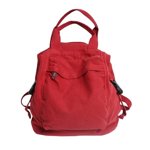 XKUN Damen Rucksack Mode Leinwand Frauen Tasche Solide Farbe Retro Kleine Weibliche College Schultasche Für Teenager Mädchen Tragbare Handtasche Rucksack-Red,28 X 14 30Cm von XKUN
