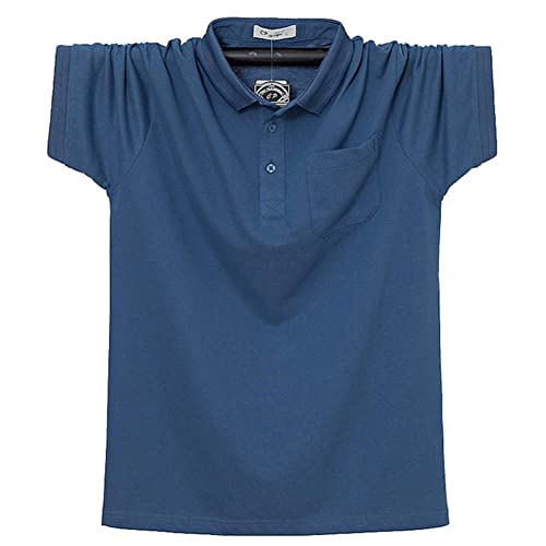 XKUN Polo Shirts Herren Männer Poloshirt Sommer Herren Tasche Solide Polo Shirts Baumwollhemd 6XL Plus Größe Lässig Atmungsaktive Männer-Blue,4XL von XKUN