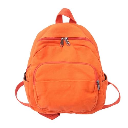 XKUN Rucksack Damen Mode Leinwand Tasche Massivfarbe Retro Kleine Rucksack Weibliche College Schultasche Für Teenager Mädchen Tragbare Handtasche Rucksack-Orange von XKUN