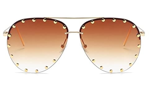 XKUN Sonnenbrille Damen Metall Niet Pilot Sonnenbrille Frauen Persönlichkeit Gläser Eyewear Shades Uv400-C2 Gold Tea,A XKUN Sonnenbrille Damen Metall Niet Pilot Sonnenbrille Frauen Persönlichkeit Gläser Eyewear Shades Uv400-C2 Gold Tea,A von XKUN