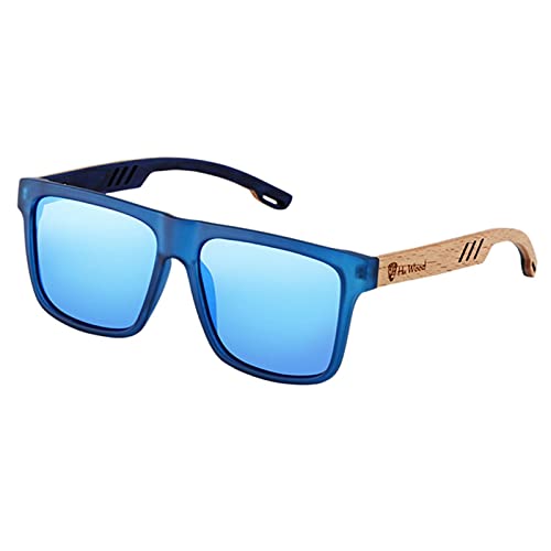 XKUN Sonnenbrille Hu Holz Quadratische Sonnenbrille Männer Polarisiert Uv400 Sonnenbrille Spiegel Sport Sonnenbrille Fahren Oculos-Blue von XKUN