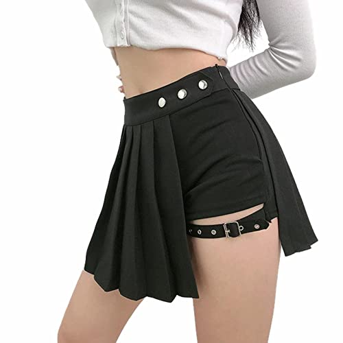 XKUN Tennisrock Sommer-Punk-Stil-Plaid-Unregelmäßige Röcke Frauen Asymmetrische Hohe Taille Schwarze Röcke Gefaltete Mädchen Halb Röcke-A,S XKUN Tennisrock Sommer-Punk-Stil-Plaid-Unregelmäßige Röcke Frauen Asymmetrische Hohe Taille Schwarze Röcke Gefaltete Mädchen Halb Röcke-A,S von XKUN