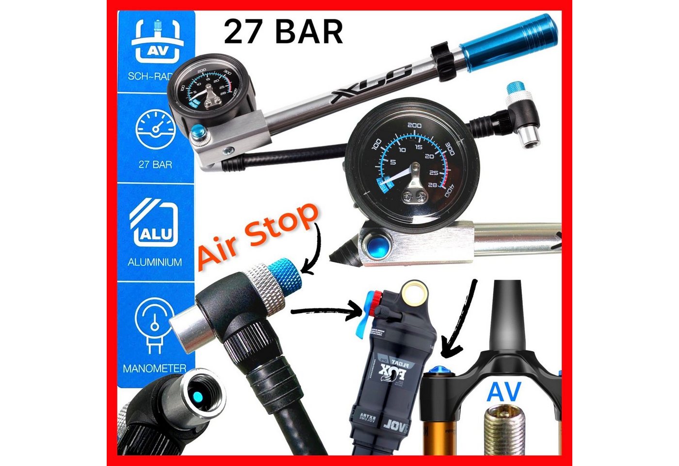 XLC Fahrradpumpe Fahrrad MTB Ebike Hochdruck Federgabel / Dämpferpumpe Auto Ventil XLC Fahrradpumpe Fahrrad MTB Ebike Hochdruck Federgabel / Dämpferpumpe Auto Ventil von XLC
