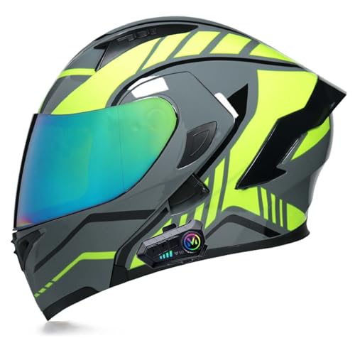 Integralhelm für Motorradfahrer, DOT/ECE-Zertifiziert, hochklappbarer Bluetooth-Helm, Doppelvisier-Helm, Unisex E,L(56-57CM) von XLGNXXL