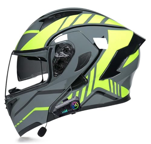 Integralhelm für Motorradfahrer, DOT/ECE-Zertifiziert, hochklappbarer Bluetooth-Helm, Doppelvisier-Helm, Unisex F,M(54-55CM) von XLGNXXL