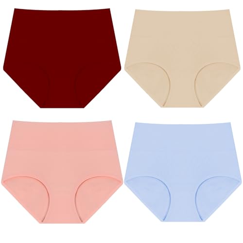 XMUZJSCQ 4er-Pack Damen-Slips aus Baumwolle mit hoher Taille, volle Abdeckung, Bikini-Unterwäsche, Übergröße, atmungsaktive Stretch-Unterwäsche (MIA-B,4X-Large) von XMUZJSCQ