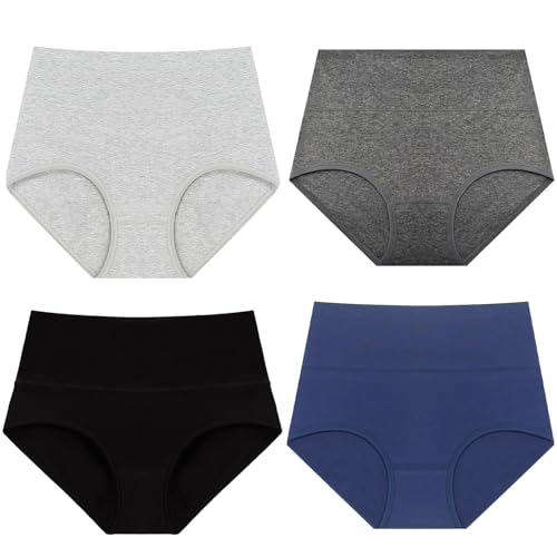 XMUZJSCQ 4er-Pack Damen-Slips aus Baumwolle mit hoher Taille, volle Abdeckung, Bikini-Unterwäsche, Übergröße, atmungsaktive Stretch-Unterwäsche (MIA-D,3X-Large) von XMUZJSCQ