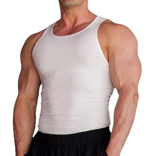 XMUZJSCQ Ärmelloses Trainingshemd für Herren aus Baumwolle, leichtes Sporthemd, Geripptes, schnelltrocknendes T-Shirt für Fitnessstudio, Laufen, Sport im Freien (White,3X-Large) von XMUZJSCQ