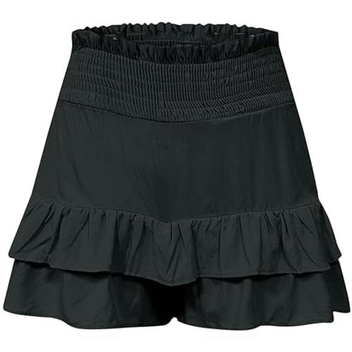 XMUZJSCQ Shorts mit hoher Taille für Damen, fließende, lässige Rüschen-Shorts, sommerlicher, lässiger, athletischer Preppy-Mini-Plissee-Skort (Black,Medium) von XMUZJSCQ