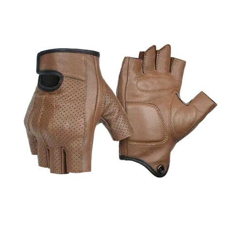Halbfinger Motorradhandschuhe Leder Radfahren Fingerlose Handschuhe Retro(Brown,XL) von XNASU