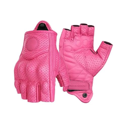 XNASU Halbfinger Motorradhandschuhe Leder Radfahren Fingerlose Handschuhe Retro(Pink,XXL) von XNASU