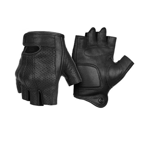 XNASU Halbfinger Motorradhandschuhe Leder Radfahren Fingerlose Handschuhe Retro(Schwarz,M) von XNASU