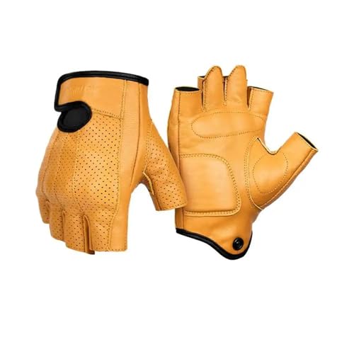 XNASU Halbfinger Motorradhandschuhe Leder Radfahren Fingerlose Handschuhe Retro(Yellow,XL) von XNASU