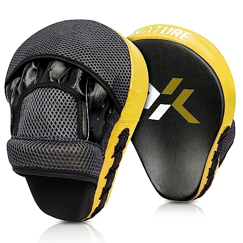 Pratzen Boxen mit hochwertiger Polsterung - 1 Paar Kickboxen Boxpratzen für optimale Schlagdämpfung,Trainerpratzen Boxing Pad für Männer Frauen,Schlagkissen für Karate MMA Taekwondo Muay Thai - Gelb von XNATURE