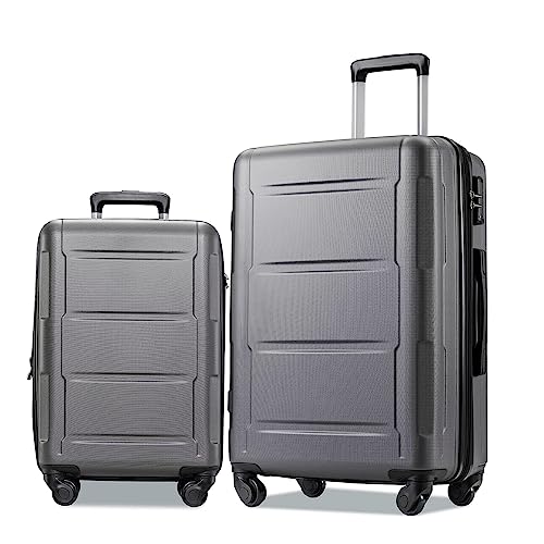 XNYXLPP Tragbarer Koffer, 2er-Set, erweiterbare Koffer, Handgepäck, ABS, leichte Gepäckkoffer mit TSA-Schloss (Dark Gray) von XNYXLPP