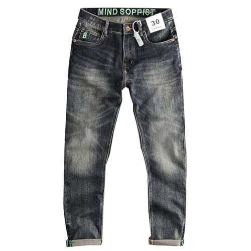 XOJSSLKX Jeans Herren Hose Jeanshose Denim Herren Jeans Verwaschene Hose Für Männer Gerade Hose 33 Ld8077-Blau von XOJSSLKX